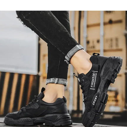 Men's Work Boots with PU Leather Are Versatile Trendy High-quality Comfortable and Feature A Retro Style with Round Toe