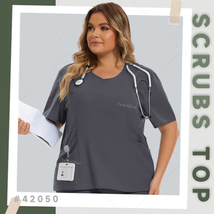 Medical Nurse Uniforms Nursing Scrubs Tops For Women Short Sleeve XXL Beauty Work Blouse Pockets Surgical Uniform Clinical Shirt-KarWorkwear