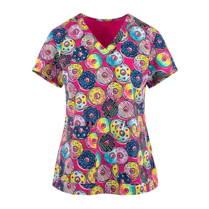 Print Scrubs Top Women with Pockets V-Neck Scrub Uniforms Pet Grooming Nurse Spa Caring Shirt uniformes de enfermería para mujer-KarWorkwear