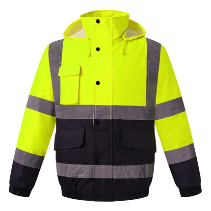 High Visibility Reflective  Jacket Men Waterproof Thickened Safety Coat for Outdoor Work Hi Vis Workwear Bomber Jacket