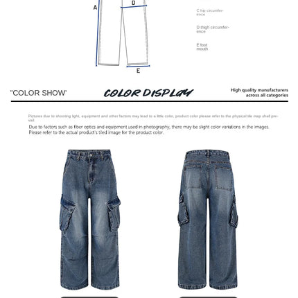 2025 autumn street multi pocket workwear unisex jeans for men and women fashion Y2K trend loose wide leg pants
