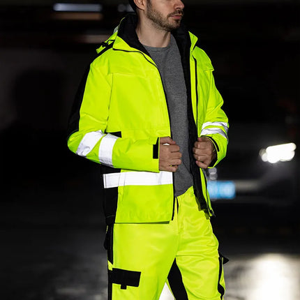 Hi Vis Work Clothing Working Suit For Man Mechanic Warm Winter Reflective Safety Work Coveralls Detachable Cotton Padded Linner