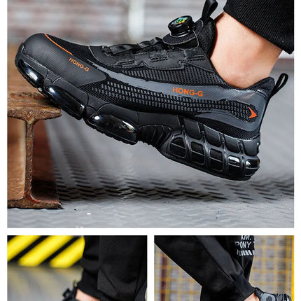 Rotating Button Men Safety Shoes Protective Sneakers Steel Toe Cap Anti-smash Work Shoes Fashion Indestructible Boots Security-KarWorkwear