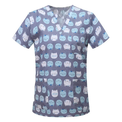 Pet Clinic Vet Work Uniforms Women Nurse Accessories Animal Printed Hospital Doctor Nursing T-Shirt Medical Scrubs Clothes Tops-KarWorkwear