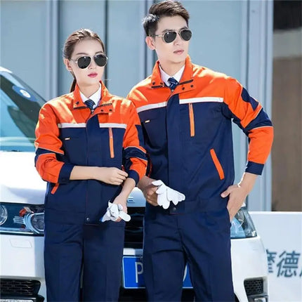Reflective strip workwear set factory uniform long sleeved wear-resistant thick welding auto repair labor protection suit