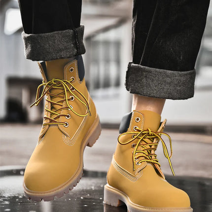 Classic Fashion Brown Work Boots Men Women High-quality Leather Ankle Boots Big Size 46 Men Lace-up Platform Boots Botas Hombre-KarWorkwear