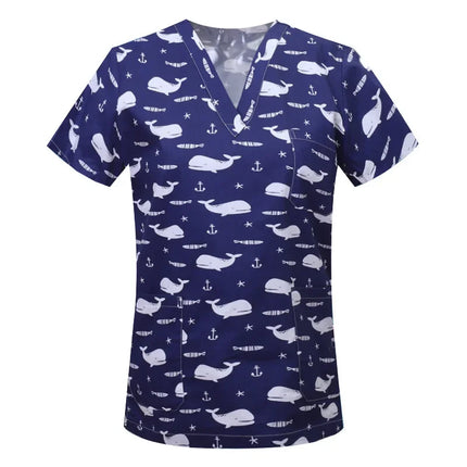 Pet Clinic Vet Work Uniforms Women Nurse Accessories Animal Printed Hospital Doctor Nursing T-Shirt Medical Scrubs Clothes Tops-KarWorkwear
