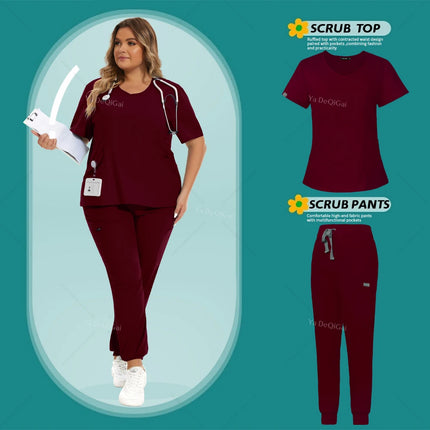 Medical Scrubs Set Women Stretch Work Uniforms Easy Fit Scrubs Tops Pants Jogger Set Hospital Nurse Uniform Dentist Overalls XXL-KarWorkwear