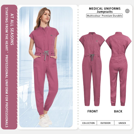 Wholesale Medical Nurse Uniforms Beauty Overalls Scrub Uniform Women Short Sleeve Jumpsuit Medical Hospital Clothing with Pocket