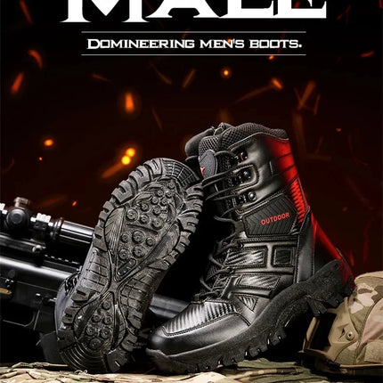 High Quality Men's Brand High-Top Leather Boots Breathable Desert Combat Men's Boots Outdoor Shoes Non-slip Hiking Ankle Boots