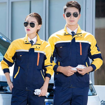 Mens Factory Work Shirt Uniform Long Sleeve Turn-Down Collar Workwear Motor Mechanic Repair Workshop Two-pocket T-shirts Tops-KarWorkwear