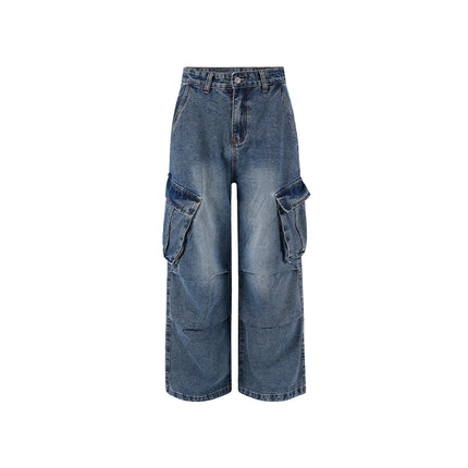 2025 autumn street multi pocket workwear unisex jeans for men and women fashion Y2K trend loose wide leg pants