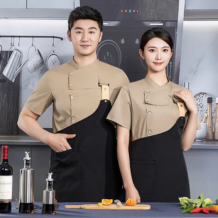 black chef uniform Chef Jacket Short Sleeve Cook Coat Chef T-shirt Baker Work Uniform Waiter Restaurant Hotel Clothes women Logo-KarWorkwear