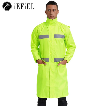 Adult Solid Color Raincoat Long Sleeve Hooded Reflective Stripe Jacket Traffic Office/Firefighter Work Uniform Emergency Poncho-KarWorkwear