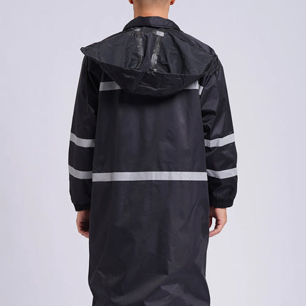 Adult Solid Color Raincoat Long Sleeve Hooded Reflective Stripe Jacket Traffic Office/Firefighter Work Uniform Emergency Poncho-KarWorkwear