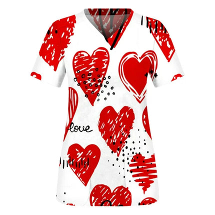 Print Scrubs Top Women with Pockets V-Neck Scrub Uniforms Pet Grooming Nurse Spa Caring Shirt uniformes de enfermería para mujer-KarWorkwear
