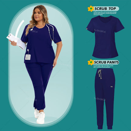 Medical Scrubs Set Women Stretch Work Uniforms Easy Fit Scrubs Tops Pants Jogger Set Hospital Nurse Uniform Dentist Overalls XXL-KarWorkwear