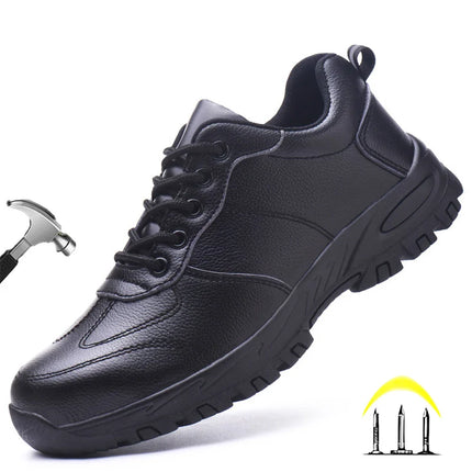 CHNMR New Water Proof Safety Shoes Men for Work Breathable Anti Smashing Sneaker For Men Blacke Leather Steel Toe Cap Sneakers-KarWorkwear