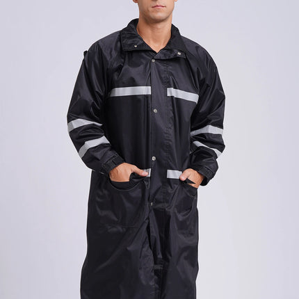 Adult Solid Color Raincoat Long Sleeve Hooded Reflective Stripe Jacket Traffic Office/Firefighter Work Uniform Emergency Poncho-KarWorkwear