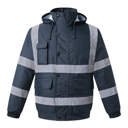 High Visibility Reflective  Jacket Men Waterproof Thickened Safety Coat for Outdoor Work Hi Vis Workwear Bomber Jacket