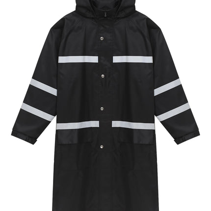 Adult Solid Color Raincoat Long Sleeve Hooded Reflective Stripe Jacket Traffic Office/Firefighter Work Uniform Emergency Poncho-KarWorkwear