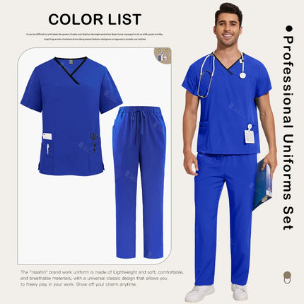 Surgical Uniforms Lab Workwear Clothes Nurse Scrubs Set Men Nurse Accessories Medical Uniform Surgical Dental Clinical Top Pants-KarWorkwear