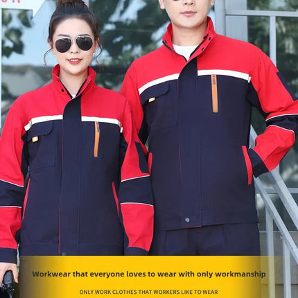 Reflective strip workwear set factory uniform long sleeved wear-resistant thick welding auto repair labor protection suit