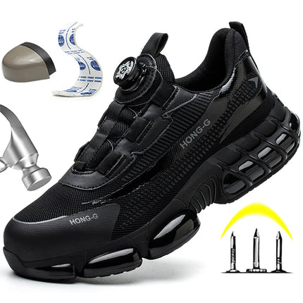 Rotating Button Men Safety Shoes Protective Sneakers Steel Toe Cap Anti-smash Work Shoes Fashion Indestructible Boots Security-KarWorkwear