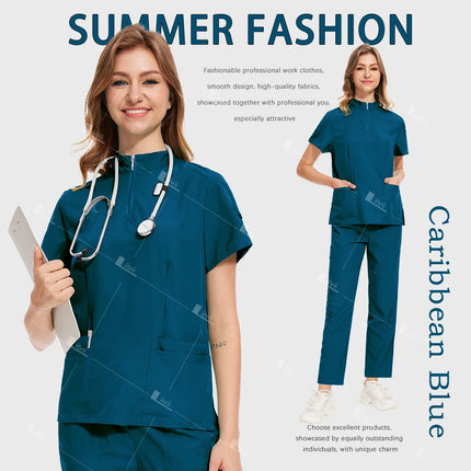Fashion Black Uniforms Woman Beauty Workwear Medical Scrub Set Doctor Nurse Nursing Clothes Clinical Scrubs Top Pants Sets S-XXL-KarWorkwear
