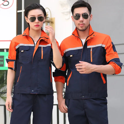 Mens Factory Work Shirt Uniform Long Sleeve Turn-Down Collar Workwear Motor Mechanic Repair Workshop Two-pocket T-shirts Tops-KarWorkwear