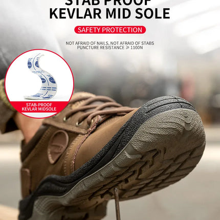 Safety shoes men's leather welding shoes anti-smashing, anti-puncture, non-slip sports Steel toe soft work boots for women-KarWorkwear
