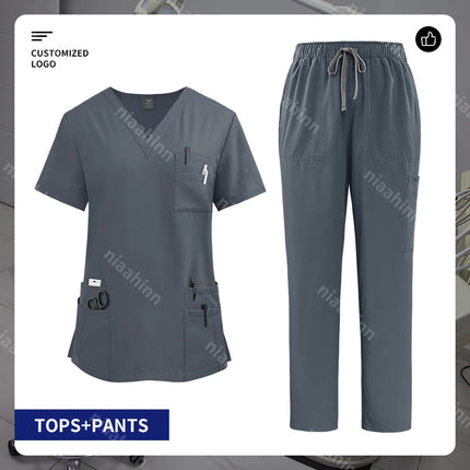 Customizable Logo Pet Grooming Institution Scrubs Workwear Health Service Medical Uniform Hospital Nursing Clothes with Pockets-KarWorkwear