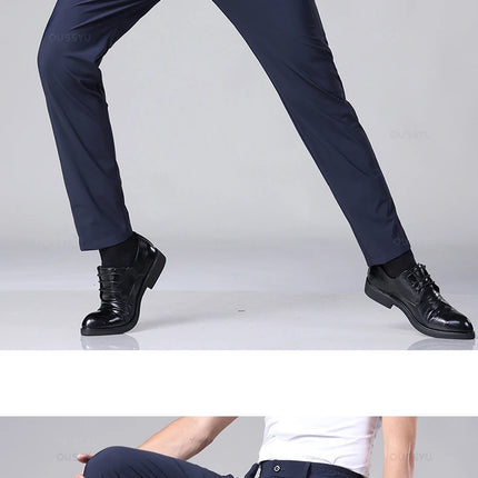 Spring Summer Men's Casual Pants Business Stretch Slim Fit Elastic Waist Jogger Korean Classic Thin Black Gray Trousers Male