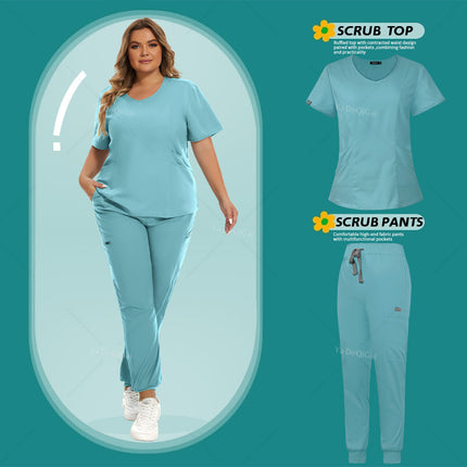 Medical Scrubs Set Women Stretch Work Uniforms Easy Fit Scrubs Tops Pants Jogger Set Hospital Nurse Uniform Dentist Overalls XXL-KarWorkwear