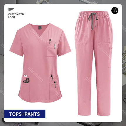 Customizable Logo Pet Grooming Institution Scrubs Workwear Health Service Medical Uniform Hospital Nursing Clothes with Pockets-KarWorkwear