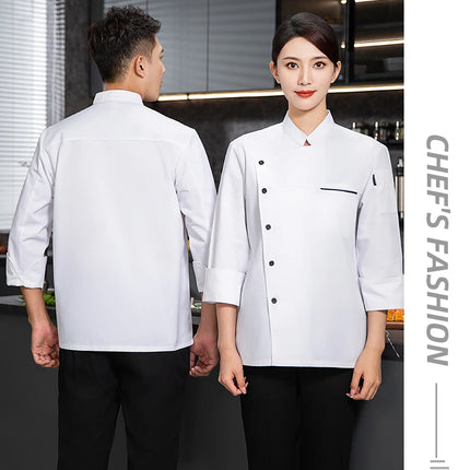 Men chef jacket with apron Long Sleeve Chef uniform Restaurant Cook Coat Chef T-shirt Work Uniform Hotel Clothes Logo women-KarWorkwear
