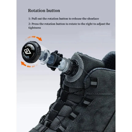 Black Leather Winter Fashion 2023 Rotating Buttons Safety Shoes Men Waterproof Work Boots Men Anti-puncture Protective Footwear-KarWorkwear