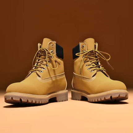 Classic Fashion Brown Work Boots Men Women High-quality Leather Ankle Boots Big Size 46 Men Lace-up Platform Boots Botas Hombre-KarWorkwear