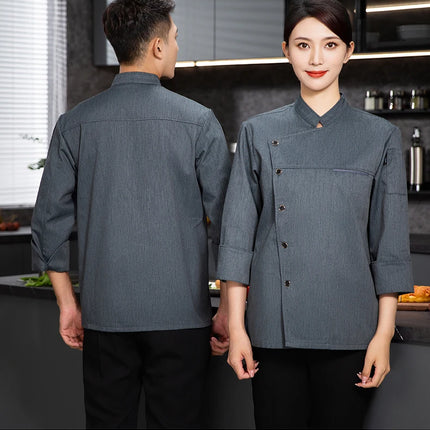 Men chef jacket with apron Long Sleeve Chef uniform Restaurant Cook Coat Chef T-shirt Work Uniform Hotel Clothes Logo women-KarWorkwear