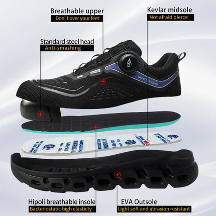 Fashion Rotating Button Men Work Safety Shoes Puncture-Proof Steel Toe Cap Sneakers Indestructible Protective Male Boots-KarWorkwear