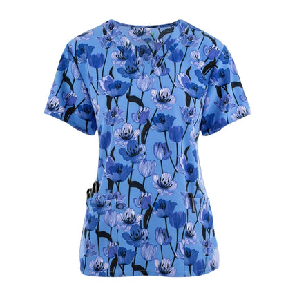 Print Scrubs Top Women with Pockets V-Neck Scrub Uniforms Pet Grooming Nurse Spa Caring Shirt uniformes de enfermería para mujer-KarWorkwear