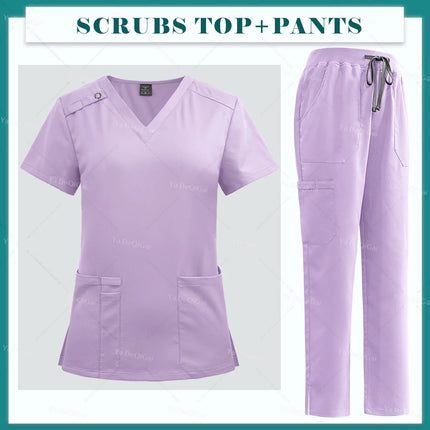 Medical Nurse Uniforms Summer Fashion Women Surgical Uniforms High-end Fabric Scrubs Clothes Nursing Workwear Elastic Tops Pants-KarWorkwear