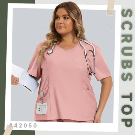 Medical Nurse Uniforms Nursing Scrubs Tops For Women Short Sleeve XXL Beauty Work Blouse Pockets Surgical Uniform Clinical Shirt-KarWorkwear