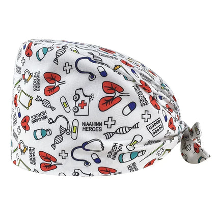 Cartoon Doctor Operating Room Pattern Printed Nursing Head Cap Lab Scrub Pet Hospital Surgical Hat Unisex Dentist Scrub Cap 2023