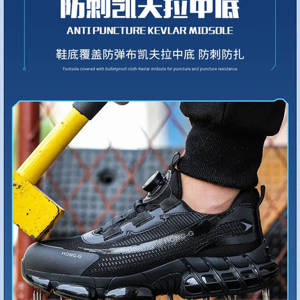 Rotating Button Men Safety Shoes Protective Sneakers Steel Toe Cap Anti-smash Work Shoes Fashion Indestructible Boots Security-KarWorkwear