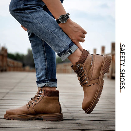 Leather Men Work Safety Shoes Anti-smashing Steel Toe Cap Working Boots Construction Indestructible Work Sneakers Men Shoes