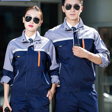Mens Factory Work Shirt Uniform Long Sleeve Turn-Down Collar Workwear Motor Mechanic Repair Workshop Two-pocket T-shirts Tops-KarWorkwear