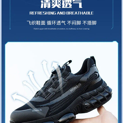 Rotating Button Men Safety Shoes Protective Sneakers Steel Toe Cap Anti-smash Work Shoes Fashion Indestructible Boots Security-KarWorkwear