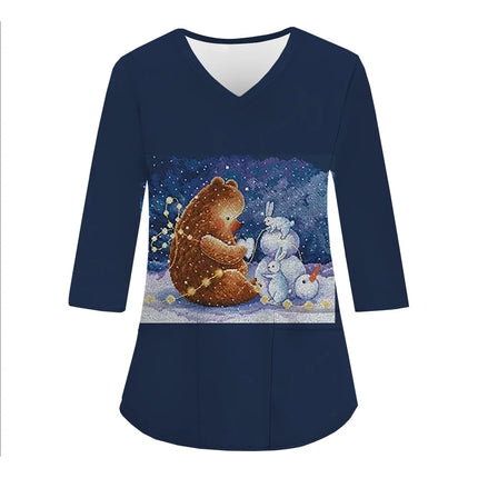 Women Medical Uniforms Christmas 3D Printing Long Sleeve Tops Fashion Hospital Working Scrubs Medical Supplies Nurse Nursing Clo-KarWorkwear
