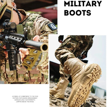 High Quality Men's Brand High-Top Leather Boots Breathable Desert Combat Men's Boots Outdoor Shoes Non-slip Hiking Ankle Boots